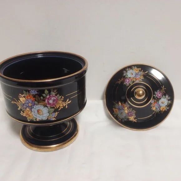 Spyropoulos Cobalt Blue 24k Gold Lidded Candy Dish 9.5" tall
